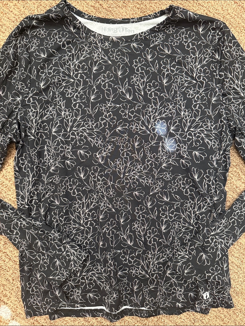 Hang Ten Black Floral Long-Sleeve Swim Top